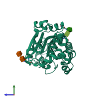 PDB entry 1ei9 coloured by chain, side view.