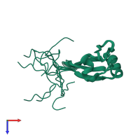 PDB entry 1eik coloured by chain, ensemble of 10 models, top view.