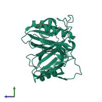PDB entry 1eil coloured by chain, side view.