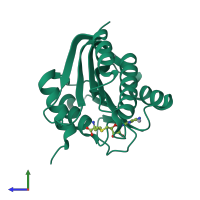 PDB entry 1ej0 coloured by chain, side view.