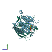 PDB entry 1ej1 coloured by chain, side view.