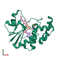 PDB entry 1ej2 coloured by chain, front view.