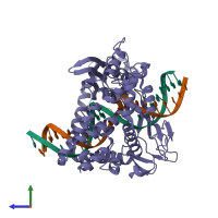 PDB entry 1ej9 coloured by chain, side view.