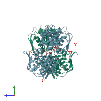 PDB entry 1ejd coloured by chain, side view.