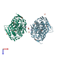 PDB entry 1ejd coloured by chain, top view.