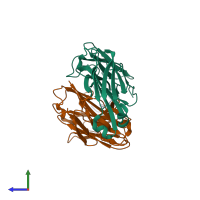 PDB entry 1ejo coloured by chain, side view.