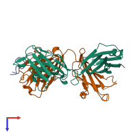 PDB entry 1ejo coloured by chain, top view.