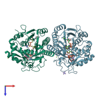 PDB entry 1ek6 coloured by chain, top view.