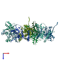 PDB entry 1ekj coloured by chain, top view.