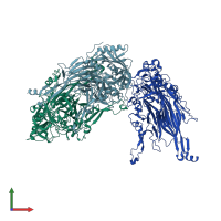 PDB entry 1ekm coloured by chain, front view.