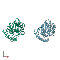 PDB entry 1ekq coloured by chain, front view.