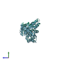 PDB entry 1ekq coloured by chain, side view.