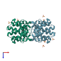 PDB entry 1eku coloured by chain, top view.