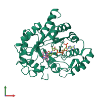 PDB entry 1el3 coloured by chain, front view.