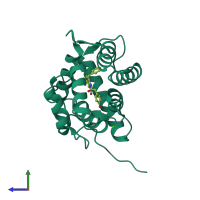 Monomeric assembly 1 of PDB entry 1el4 coloured by chemically distinct molecules, side view.