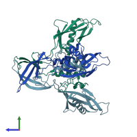 PDB entry 1el6 coloured by chain, side view.