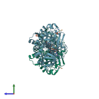 PDB entry 1el7 coloured by chain, side view.