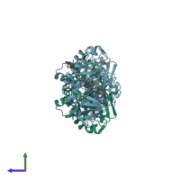 PDB entry 1eli coloured by chain, side view.