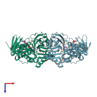 PDB entry 1eli coloured by chain, top view.