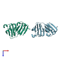 PDB entry 1elp coloured by chain, top view.