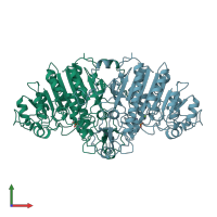 PDB entry 1elz coloured by chain, front view.