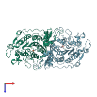 PDB entry 1elz coloured by chain, top view.