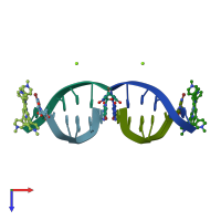 PDB entry 1em0 coloured by chain, top view.