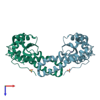PDB entry 1em1 coloured by chain, top view.