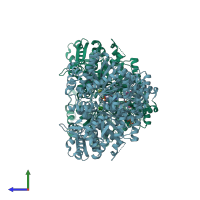 PDB entry 1em6 coloured by chain, side view.