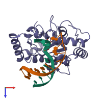 PDB entry 1emh coloured by chain, top view.