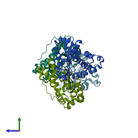 PDB entry 1en6 coloured by chain, side view.