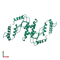 Homo dimeric assembly 1 of PDB entry 1en7 coloured by chemically distinct molecules, front view.
