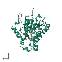 PDB entry 1eno coloured by chain, side view.
