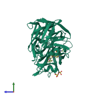 PDB entry 1ent coloured by chain, side view.