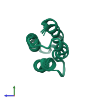 PDB entry 1eo0 coloured by chain, ensemble of 10 models, side view.