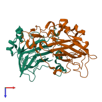 PDB entry 1eo2 coloured by chain, top view.