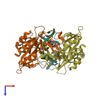 PDB entry 1eo3 coloured by chain, top view.