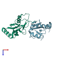 PDB entry 1eo6 coloured by chain, top view.