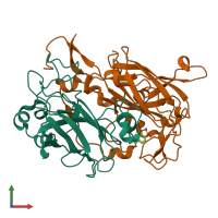 PDB entry 1eob coloured by chain, front view.