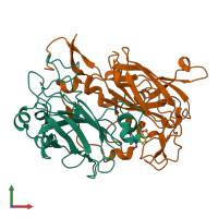 PDB entry 1eoc coloured by chain, front view.