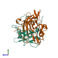 PDB entry 1eoc coloured by chain, side view.