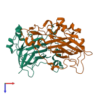 PDB entry 1eoc coloured by chain, top view.