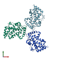 PDB entry 1eoi coloured by chain, front view.