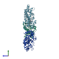 PDB entry 1eoi coloured by chain, side view.