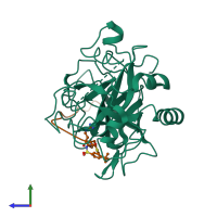 PDB entry 1eoj coloured by chain, side view.