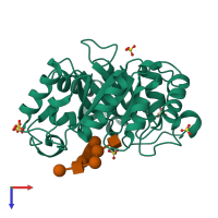 PDB entry 1eom coloured by chain, top view.