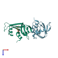 PDB entry 1eos coloured by chain, top view.