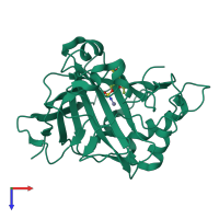 PDB entry 1eou coloured by chain, top view.