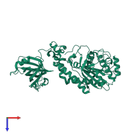 PDB entry 1eov coloured by chain, top view.