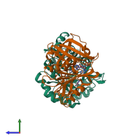 PDB entry 1ep2 coloured by chain, side view.